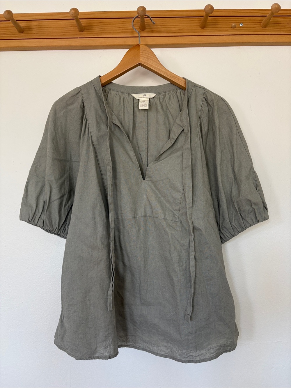 H&M Sage gray-green  Linen-Blend Peasant Tunic.